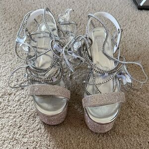 Dolls Kill Silver Rhinestone Heels with Butterflies